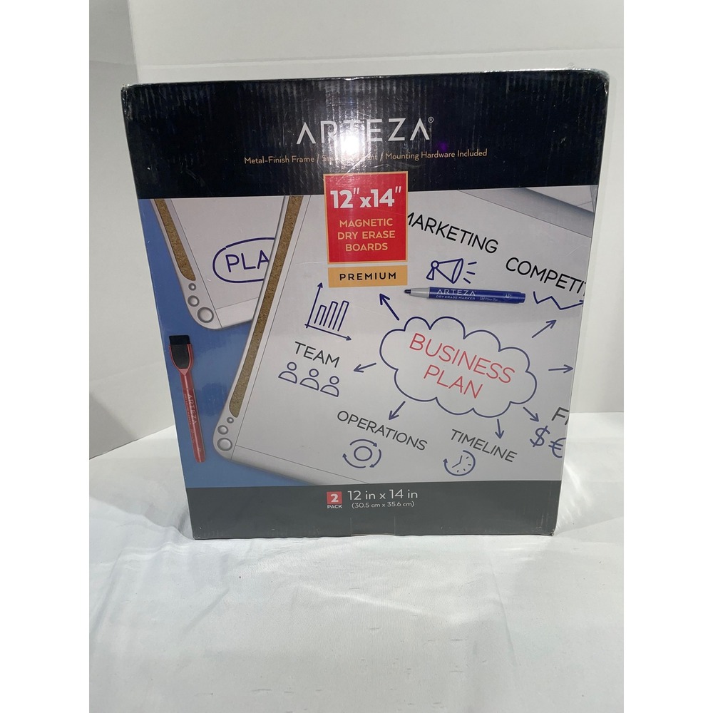Arteza 2 Pack Magnetic Dry Erase Boards 12x14 Metal Frame Whiteboard Set